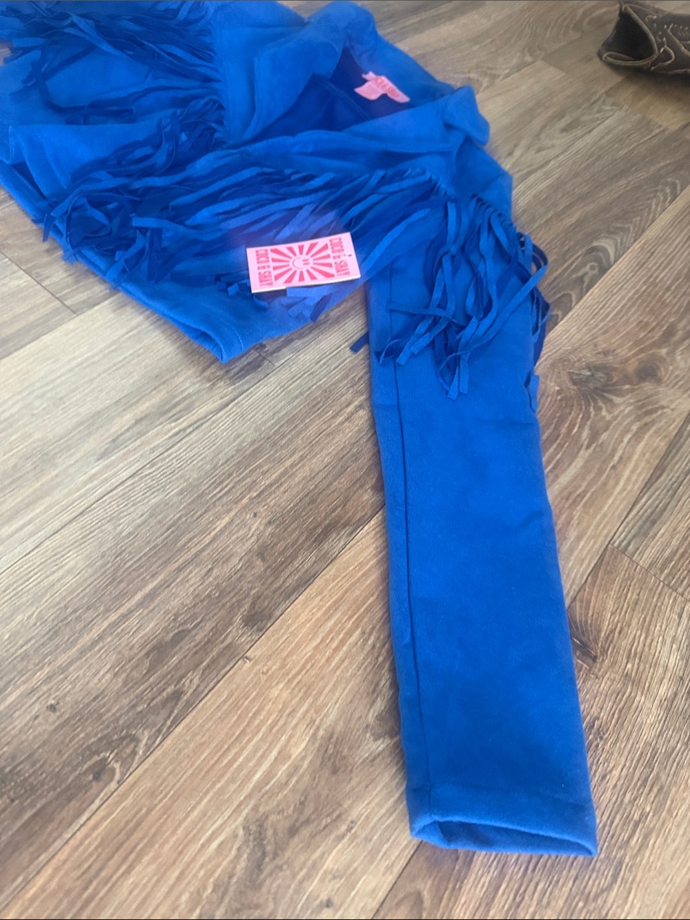 COCO & SHAY Blue Fringe Cropped Jacket with Neon Coral Label - Picture 5 of 8